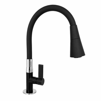 Imagem de Torneira Gourmet para Cozinha Abs com Cano Flexível Dois Jatos Base Bancada Mesa Pia Cone Luxo Preta