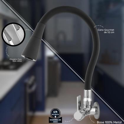 Imagem de Torneira Gourmet para Cozinha Parede Mesa Pia Cano Flexível Dois Jatos Cano Cone Luxo Preto