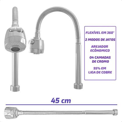 Imagem de Torneira Gourmet para Pia de Cozinha com Filtro e Bica Flexível Móvel Metal para Bancada Mesa e 3 Refil Vela Extra