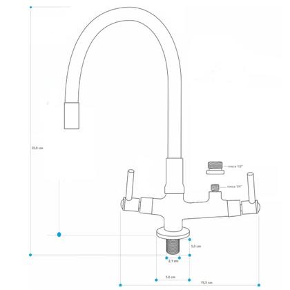 Imagem de Torneira Gourmet Preta Bica Móvel Para Bancada Pia Mesa Cozinha Saída Filtro 1/2" Purificador 1/4" 7142 C80 CORPO PRETO TP