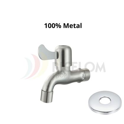 Imagem de Torneira Jardim Tanque Parede 1/4 Volta Metal Aço Escovado