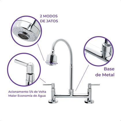 Imagem de Torneira Misturador Cozinha Mesa Gourmet Flexível Luxo 1/4 Volta