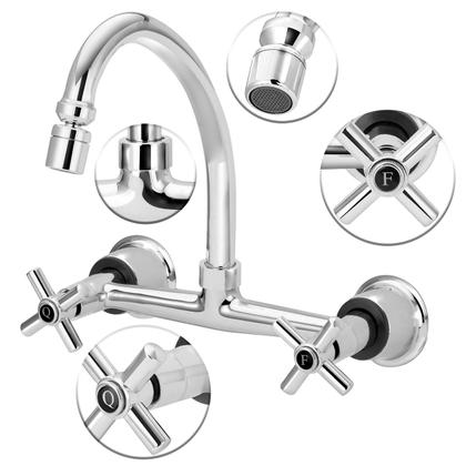 Imagem de Torneira Misturador Cozinha Parede com Arejador Articulado 1/4 de Volta