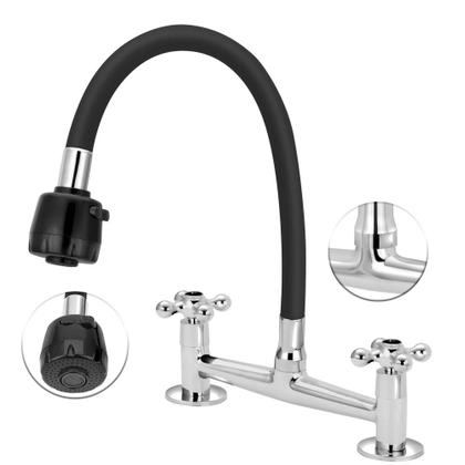 Imagem de Torneira Misturador Mesa Flexível Duplo Jato Preto 1/4v.