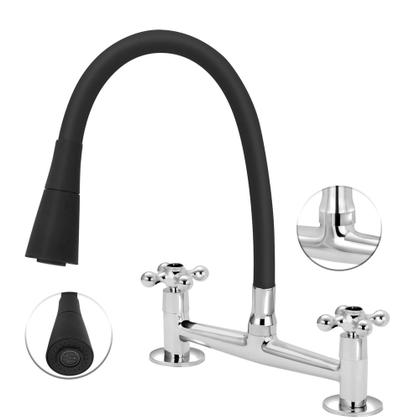 Imagem de Torneira Misturador Mesa Gourmet Flexível Preto Cone 1/4v.