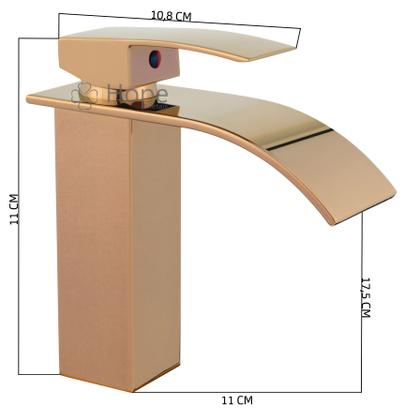 Imagem de Torneira Monocomando Cascata Rose Gold Luxo para Banheiro em Metal Misturador de Mesa com Design Moderno para Lavatório e Cuba