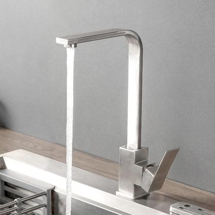 Imagem de Torneira Monocomando Cozinha Bancada Aço Escovado com Kit Instalação