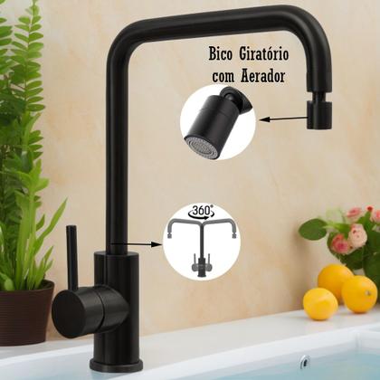Imagem de Torneira Monocomando Preta para Cozinha Misturador Água Quente e Fria Bancada Black Matte Fosca
