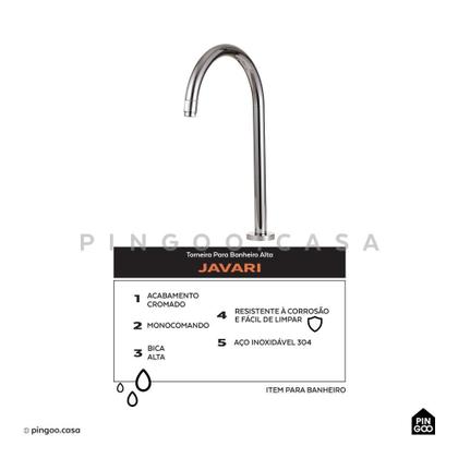 Imagem de Torneira Para Banheiro Alta Javari Pingoo.casa - Prata Cromado