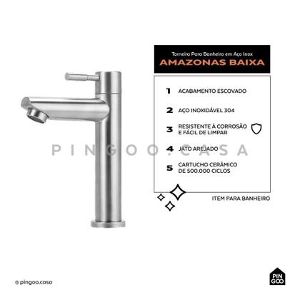 Imagem de Torneira para Banheiro Amazonas Baixa em Aço Inox
