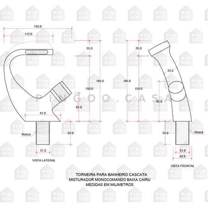 Imagem de Torneira Para Banheiro Cascata Misturador Monocomando Baixa Cairu Pingoo.casa - Prata E Rose