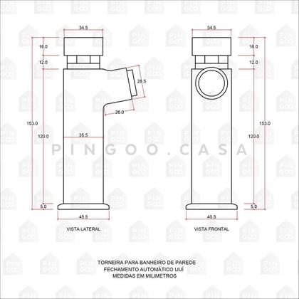 Imagem de Torneira Para Banheiro de Parede Fechamento Automático Ijuí Pingoo.casa - Prata Cromado