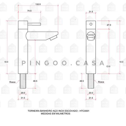 Imagem de Torneira Para Banheiro em Aço inox Escovado Baixa Amazonas Pingoo.casa - Dourado
