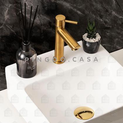 Imagem de Torneira Para Banheiro em Aço inox Escovado Baixa Amazonas Pingoo.casa - Dourado