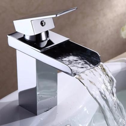 Imagem de Torneira Para Banheiro Metal Cromado Misturador Monocomando Cascata Calha Bica Baixa - MV120