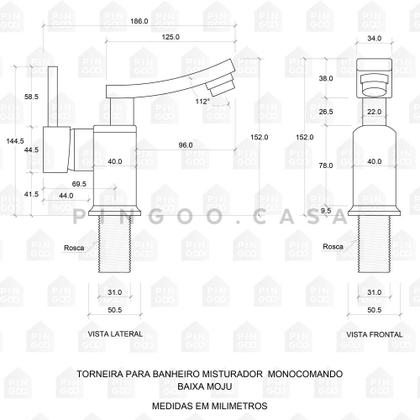 Imagem de Torneira para banheiro Misturador Monocomando baixa Moju Pingoo.casa - Dourado