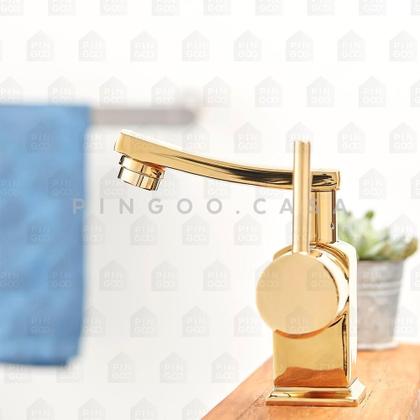 Imagem de Torneira para banheiro Misturador Monocomando baixa Moju Pingoo.casa - Dourado