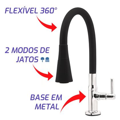 Imagem de Torneira Para Cozinha Bancada Flexível tubo Preto Conic 2 Jatos 3069 C29