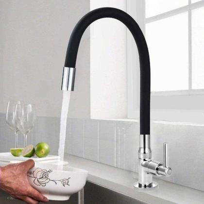 Imagem de Torneira Para Cozinha de Mesa Bica Flexível Gourmet Preta