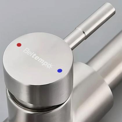 Imagem de Torneira Para Cozinha De Mesa Gourmet Monocomando Quente Frio Bica Móvel 1/4 De Volta Aço Inox Cromada Beltempo