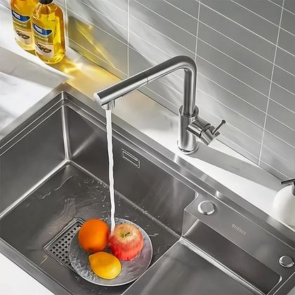 Imagem de Torneira Para Cozinha De Mesa Gourmet Monocomando Quente Frio Bica Móvel 1/4 De Volta Aço Inox Cromada Beltempo