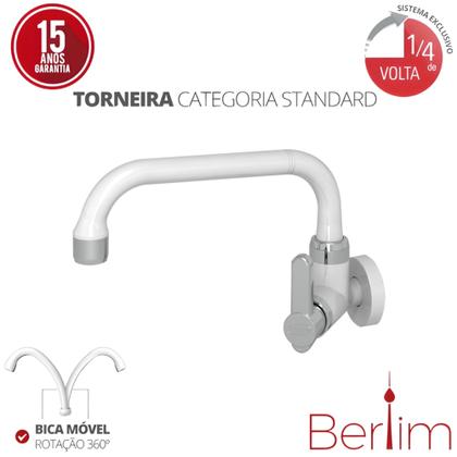 Imagem de Torneira Para Cozinha De Parede Bica Móvel Horizontal Berlim 1/4 De Volta Branco/Cromado Durín