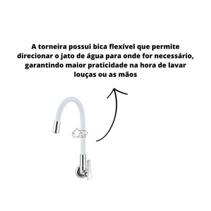 Imagem de Torneira Para Cozinha De Parede Flex W27 Branco Cromada