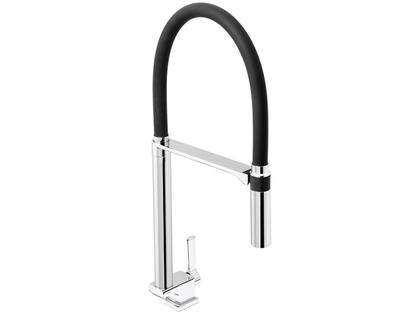 Imagem de Torneira Para Cozinha Gourmet Flexível De Mesa Pia Bica Alta Doc Preta Cromado Docol 00738957