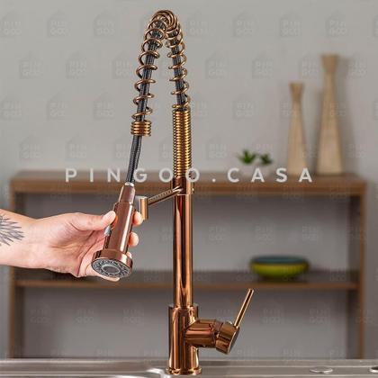 Imagem de Torneira para cozinha Gourmet Misturador Monocomando Envira Pingoo.casa - Dourado rose