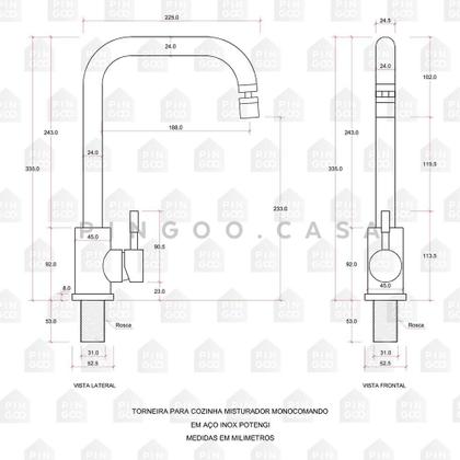 Imagem de Torneira Para Cozinha Misturador Monocomando Em Aço Inox 304 Potengí Pingoo.casa - Prata