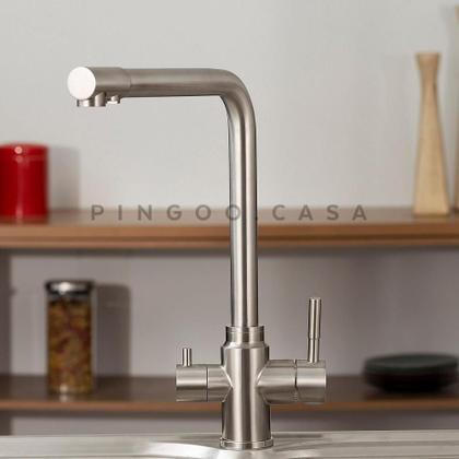 Imagem de Torneira Para Cozinha Misturador Monocomando Entrada Para Filtro Aço Inox 304 Pojuca Pingoo.casa - Prata Escovado