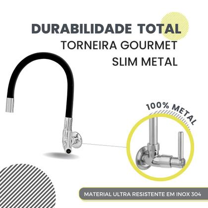 Imagem de Torneira Para Cozinha Parede Bica Flexível Gourmet Preta Crie Construa