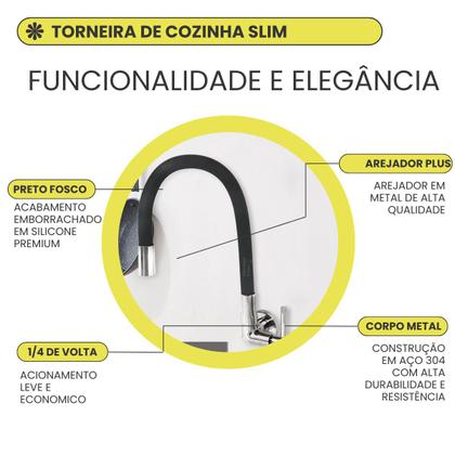 Imagem de Torneira Para Cozinha Parede Bica Flexível Gourmet Preta Crie Construa