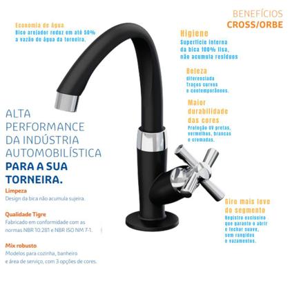 Imagem de Torneira Para Lavatório Mesa Alta Móvel Cross ABS PVC Cores Branco Preto Vermelho Cromado 1/2 Tigre