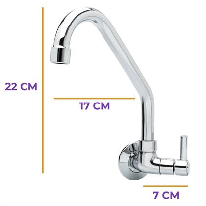 Imagem de Torneira para Pia Cozinha Bica Alta Móvel Anzol Parede Metal Cromada Alta Vazão Metal