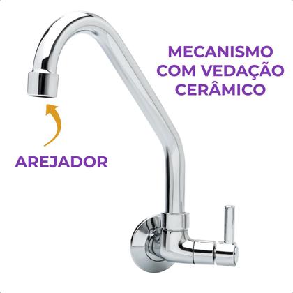 Imagem de Torneira para Pia Cozinha Bica Alta Móvel Anzol Parede Metal Cromada Alta Vazão Metal