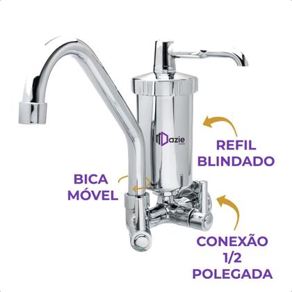 Imagem de Torneira para Pia Cozinha Parede Bica Alta Móvel Giratória Cromada 1/4 de Volta Alta Vazão