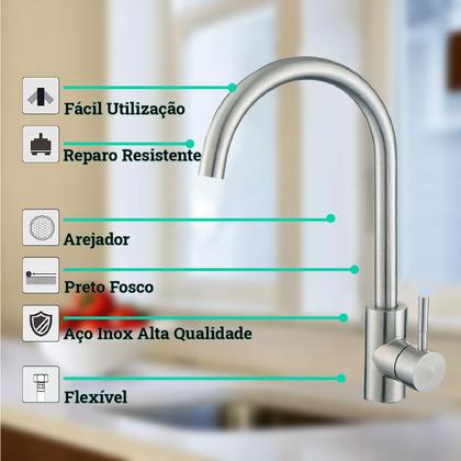 Imagem de Torneira Para Pia Monocomando, Mesa, bancada Quente e Frio Aço Escovado Fc29