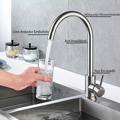 Imagem de Torneira Para Pia Monocomando, Mesa, bancada Quente e Frio Aço Escovado Fc29