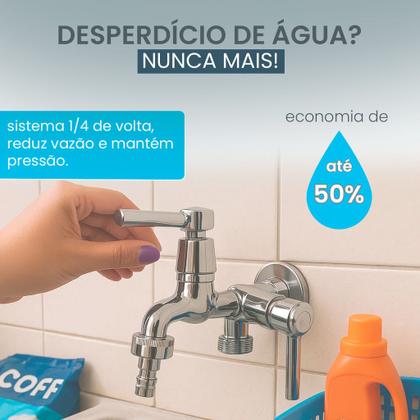 Imagem de Torneira Parede Dupla Saída 1/2 Com Adaptador Para 3/4 Máquina De Lavar E Tanque