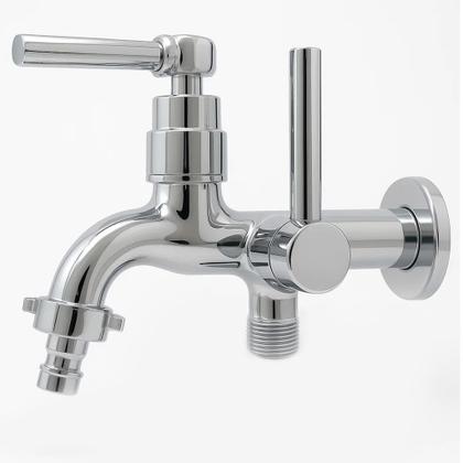 Imagem de Torneira Parede Dupla Saída 1/2 Com Adaptador Para 3/4 Máquina De Lavar E Tanque