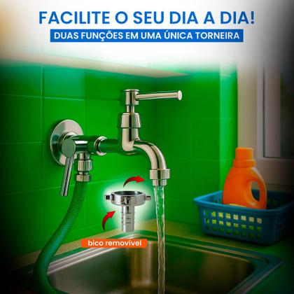 Imagem de Torneira Parede Dupla Saída 1/2 Com Adaptador Para 3/4 Máquina De Lavar E Tanque