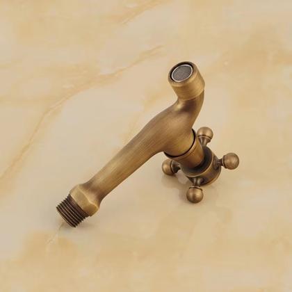 Imagem de Torneira Parede Latão Curta Bronze Vintage Provençal Ouro Velho Banheiro Lavanderia Jardim