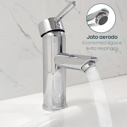 Imagem de Torneira Pia Banheiro Bica Baixa Cromada E Valvula Click 1¼ Inox Kit Banheiro Torneira Monocomando Misturador e Ralo Pia Escoamento 40mm Lavatorio