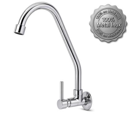 Imagem de Torneira Pia Cozinha Bica Móvel de Parede Feita em Metal Inox 1/4 volta Cromada alta Qualidade