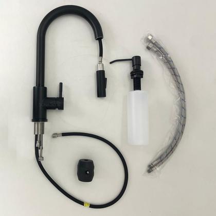 Imagem de Torneira Pia Cozinha Preta E Dispenser Dosador Detergente Preto 500ml Kit Cozinha Inox 304 Porta Detergente De Embutir Gourmet Monocomando Misturador