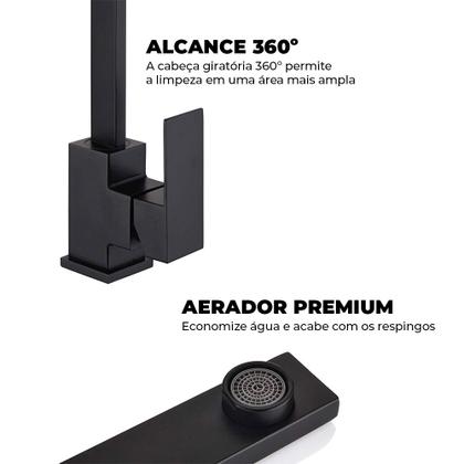 Imagem de Torneira Preta Luxo Monocomando Bancada Mesa 360º Articulada Pia Aerador Misturador Quente Frio Cozinha Banheiro