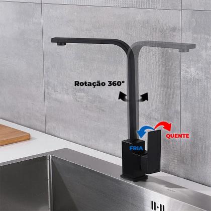 Imagem de Torneira Preta Luxo Monocomando Bancada Mesa 360º Articulada Pia Aerador Misturador Quente Frio Cozinha Banheiro