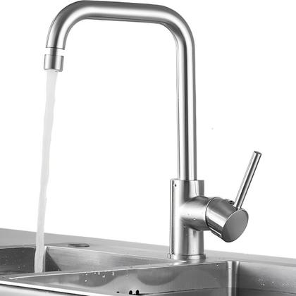 Imagem de Torneira Preta Prata em Aço Inox Misturador Monocomando para Cozinha Gourmet Bancada Pia + Kit Instalação