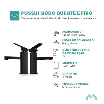 Imagem de Torneira Quadrada Monocomando Preto Fosco Q/f Elegante